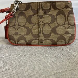 Coach Brown and Red Signature Wristlet (vintage)